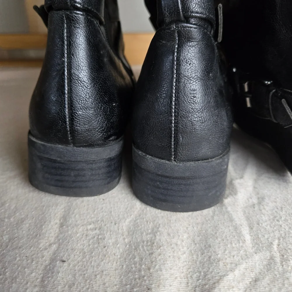 White Mountain Lancelot Tall Boots Womens 8M-WC Black Slouchy Buckle Moto